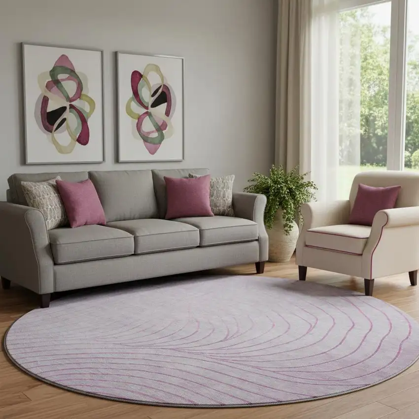 8' Blush And Linen Abstract Washable Round Rug With UV Protection Photo 2