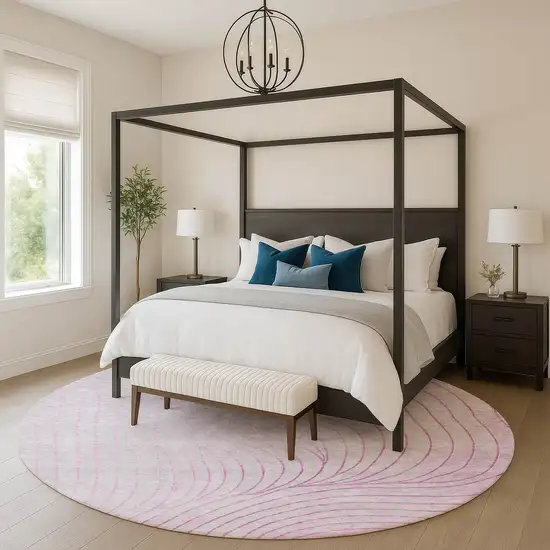 8' Blush And Linen Abstract Washable Round Rug With UV Protection Photo 5