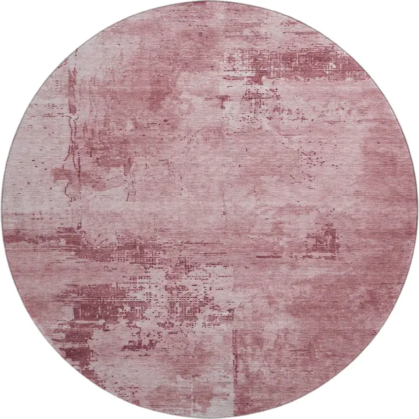 8' Blush And Mauve Abstract Washable Round Rug With UV Protection Photo 1
