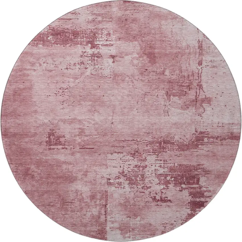 8' Blush And Mauve Abstract Washable Round Rug With UV Protection Photo 2