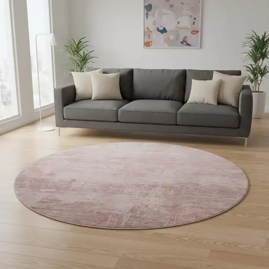 8' Blush And Mauve Abstract Washable Round Rug With UV Protection Photo 2