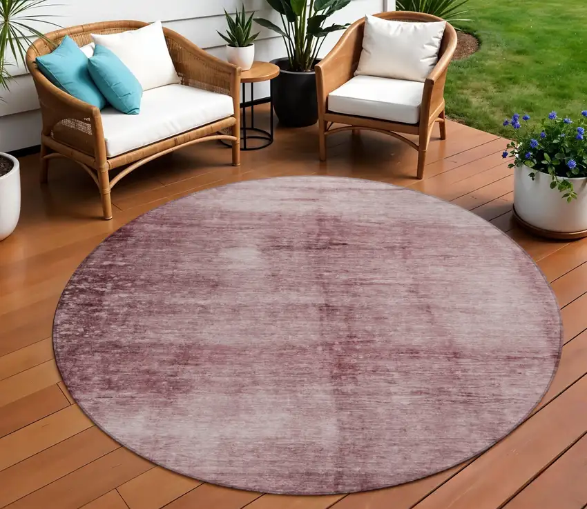 8' Blush And Mauve Round Abstract Washable Indoor Outdoor Area Rug Photo 2