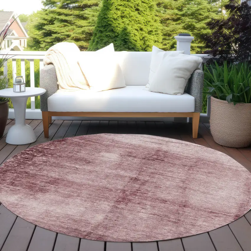 8' Blush And Mauve Round Abstract Washable Indoor Outdoor Area Rug Photo 6