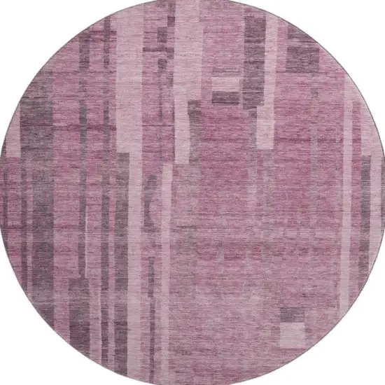 8' Blush And Mauve Striped Washable Round Rug With UV Protection Photo 3