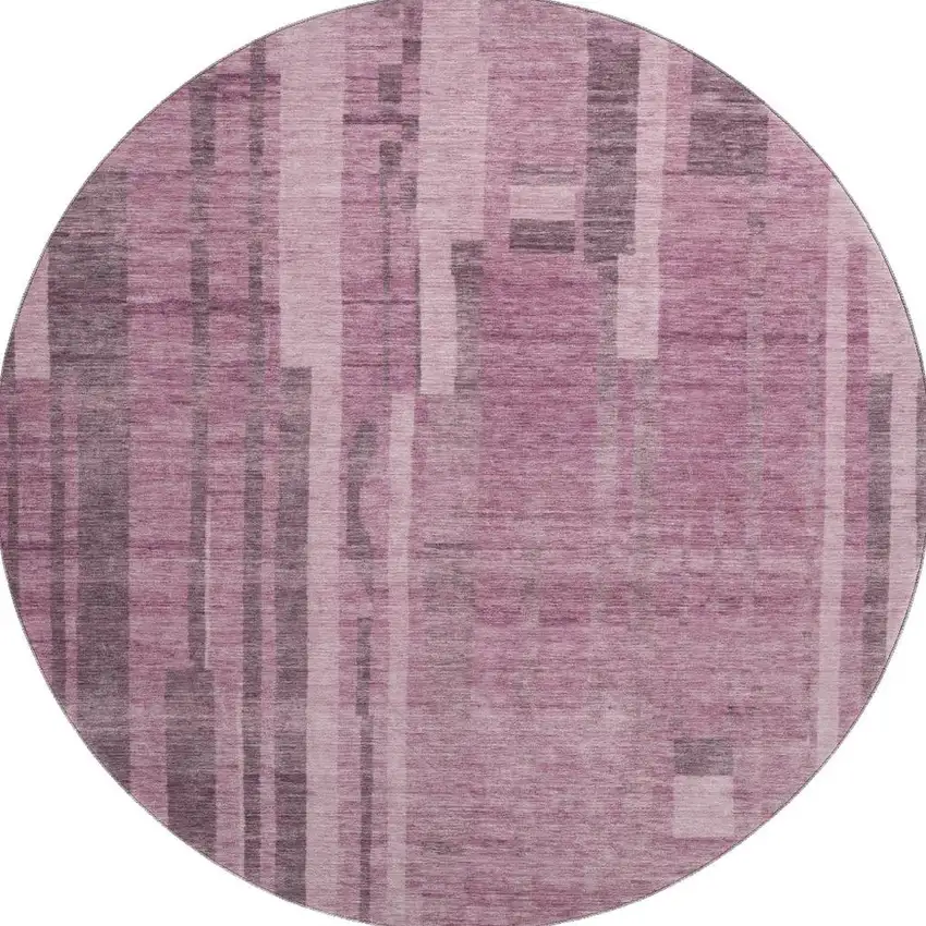8' Blush And Mauve Striped Washable Round Rug With UV Protection Photo 3