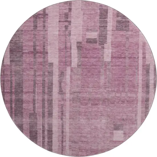 8' Blush And Mauve Striped Washable Round Rug With UV Protection Photo 1