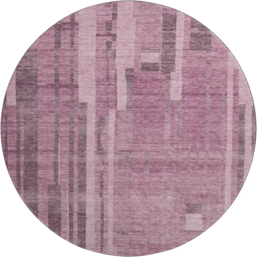 8' Blush And Mauve Striped Washable Round Rug With UV Protection Photo 1