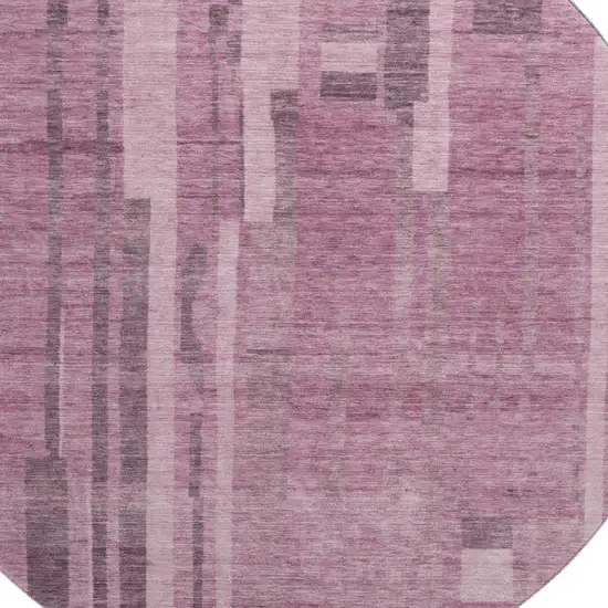 8' Blush And Mauve Striped Washable Round Rug With UV Protection Photo 2