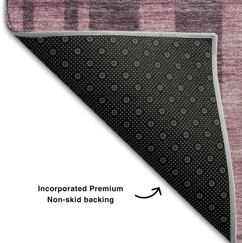 8' Blush And Mauve Striped Washable Round Rug With UV Protection Photo 5