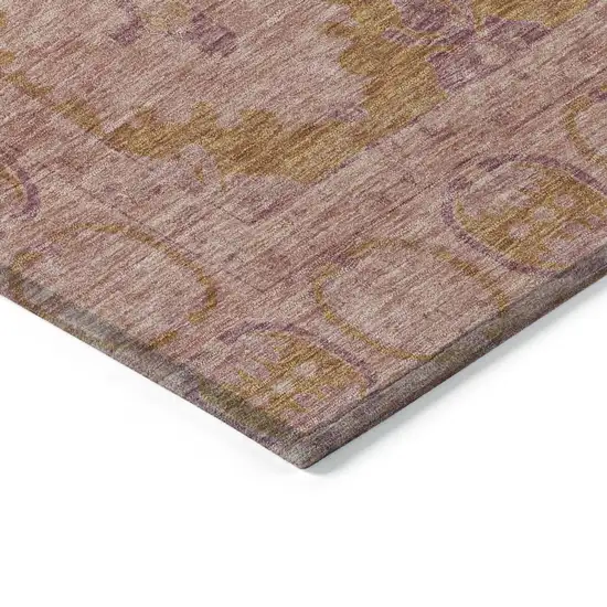 8' Blush And Orange Round Damask Washable Indoor Outdoor Area Rug Photo 8