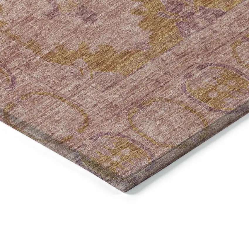 8' Blush And Orange Round Damask Washable Indoor Outdoor Area Rug Photo 8