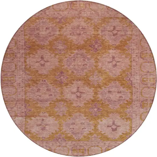 8' Blush And Orange Round Damask Washable Indoor Outdoor Area Rug Photo 1