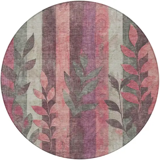 8' Blush And Pale Aqua Round Floral Washable Indoor Outdoor Area Rug Photo 3