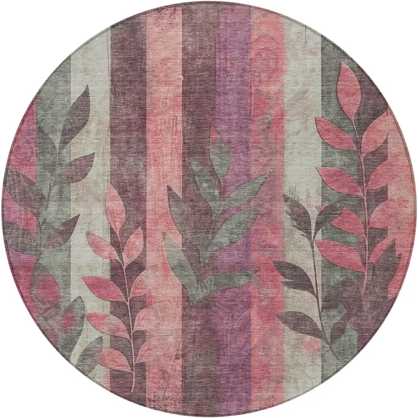 8' Blush And Pale Aqua Round Floral Washable Indoor Outdoor Area Rug Photo 3