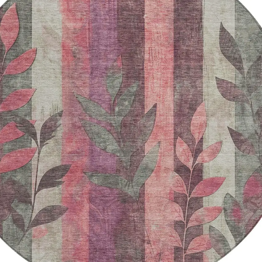 8' Blush And Pale Aqua Round Floral Washable Indoor Outdoor Area Rug Photo 9