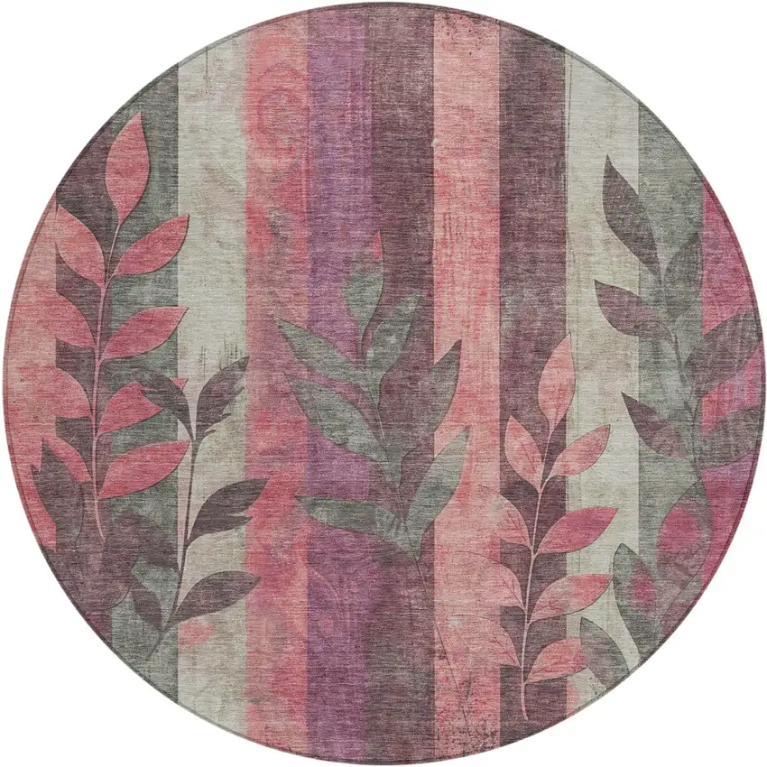 8' Blush And Pale Aqua Round Floral Washable Indoor Outdoor Area Rug Photo 1