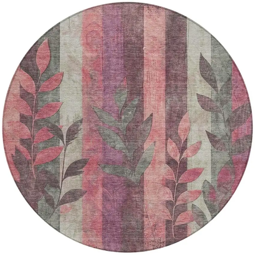 8' Blush And Pale Aqua Round Floral Washable Indoor Outdoor Area Rug Photo 4