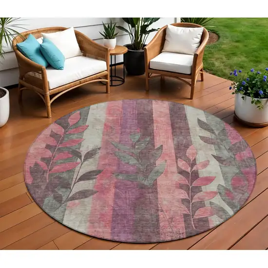 8' Blush And Pale Aqua Round Floral Washable Indoor Outdoor Area Rug Photo 2