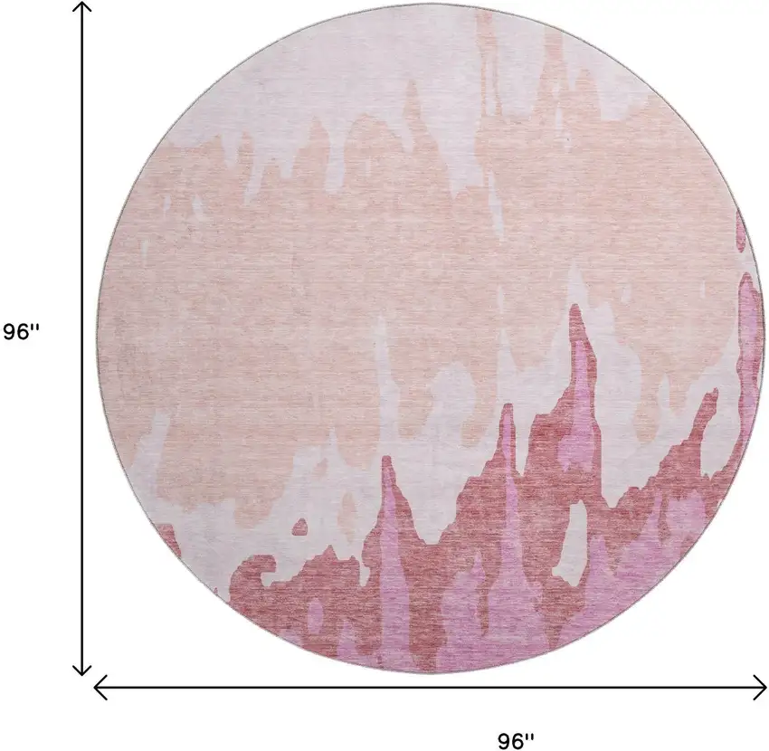 8' Blush And Pink Abstract Washable Round Rug With UV Protection Photo 8