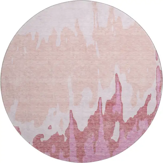 8' Blush And Pink Abstract Washable Round Rug With UV Protection Photo 1