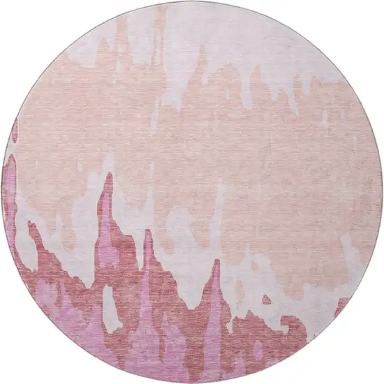 8' Blush And Pink Abstract Washable Round Rug With UV Protection Photo 2