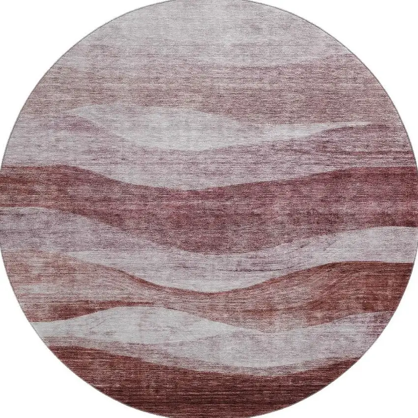 8' Blush And Pink Abstract Washable Round Rug With UV Protection Photo 2