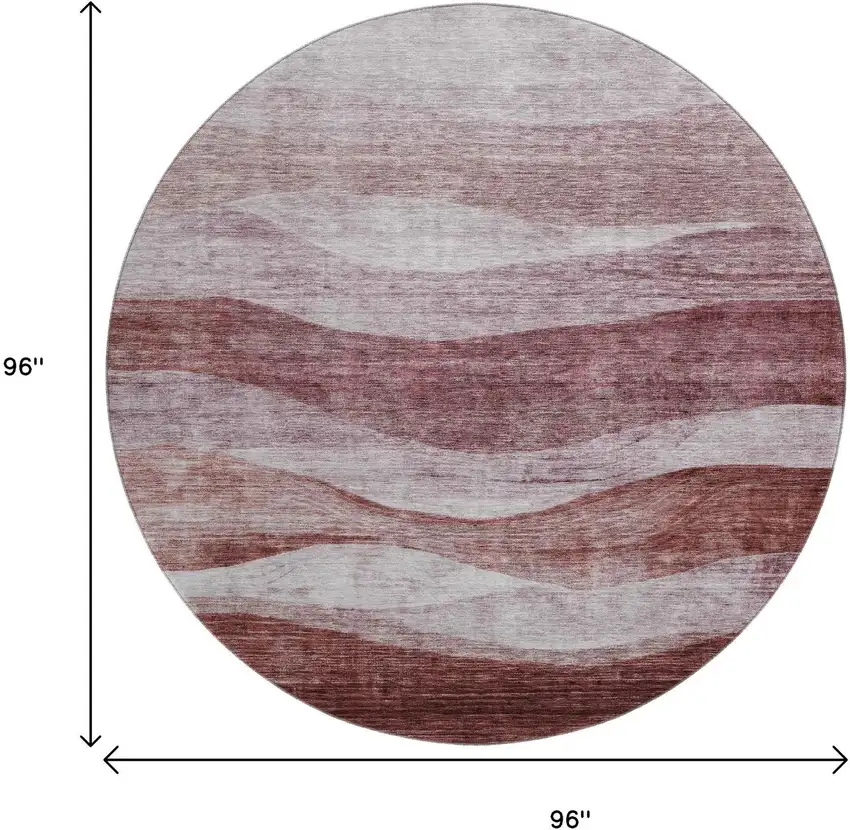 8' Blush And Pink Abstract Washable Round Rug With UV Protection Photo 9