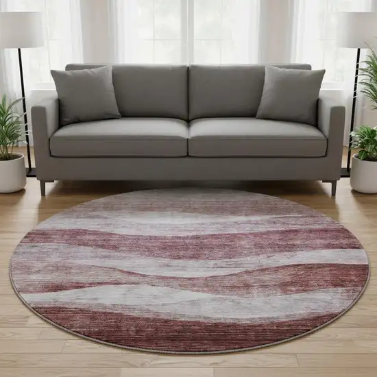 8' Blush And Pink Abstract Washable Round Rug With UV Protection Photo 2