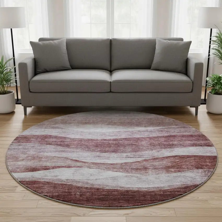 8' Blush And Pink Abstract Washable Round Rug With UV Protection Photo 2