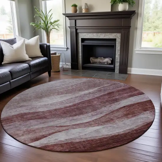 8' Blush And Pink Abstract Washable Round Rug With UV Protection Photo 4