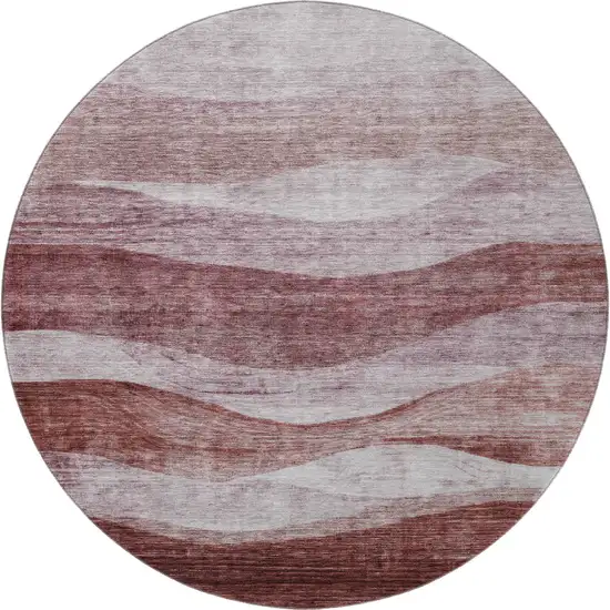 8' Blush And Pink Abstract Washable Round Rug With UV Protection Photo 3