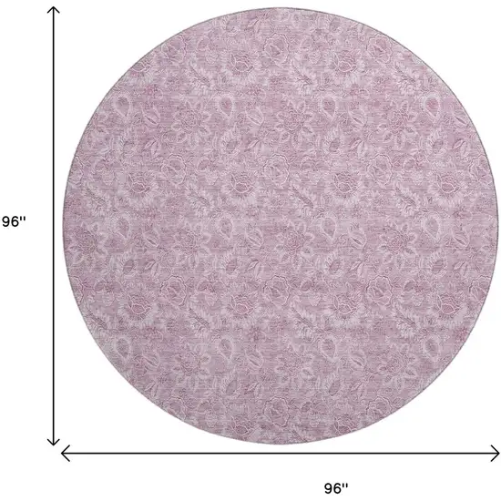 8' Blush And Pink Floral Washable Round Rug With UV Protection Photo 5