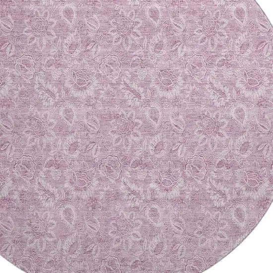 8' Blush And Pink Floral Washable Round Rug With UV Protection Photo 3