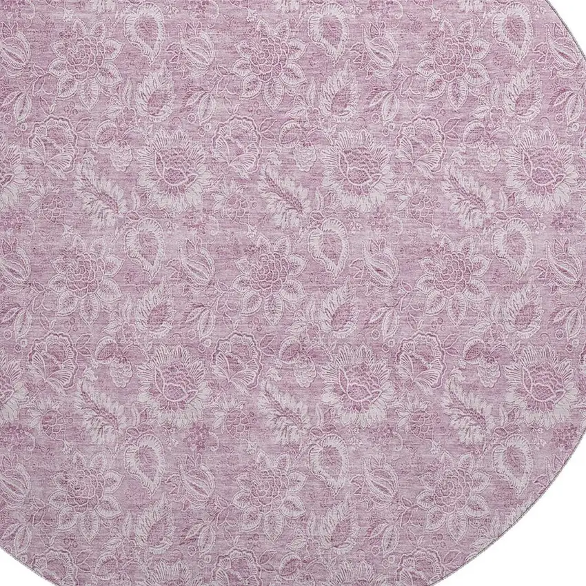 8' Blush And Pink Floral Washable Round Rug With UV Protection Photo 3