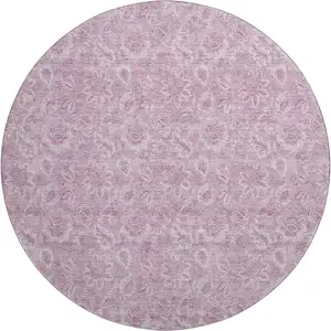 Photo of 8' Blush And Pink Floral Washable Round Rug With UV Protection