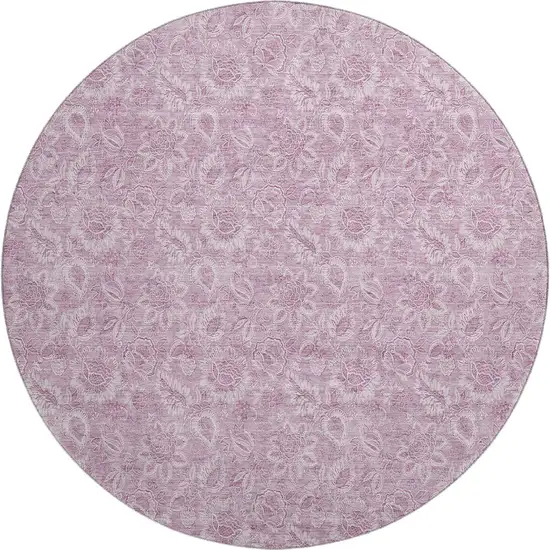 8' Blush And Pink Floral Washable Round Rug With UV Protection Photo 1
