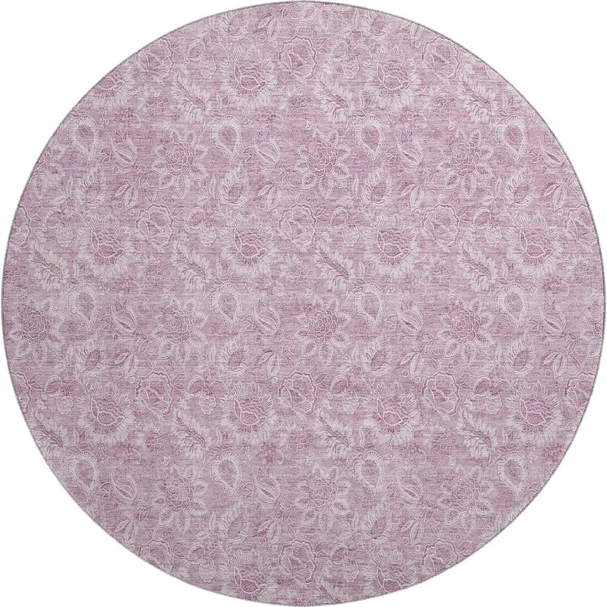 8' Blush And Pink Floral Washable Round Rug With UV Protection Photo 1