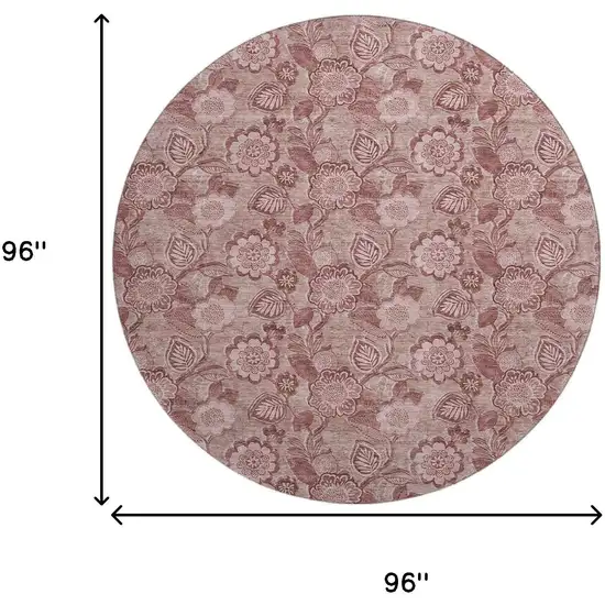 8' Blush And Pink Floral Washable Round Rug With UV Protection Photo 9