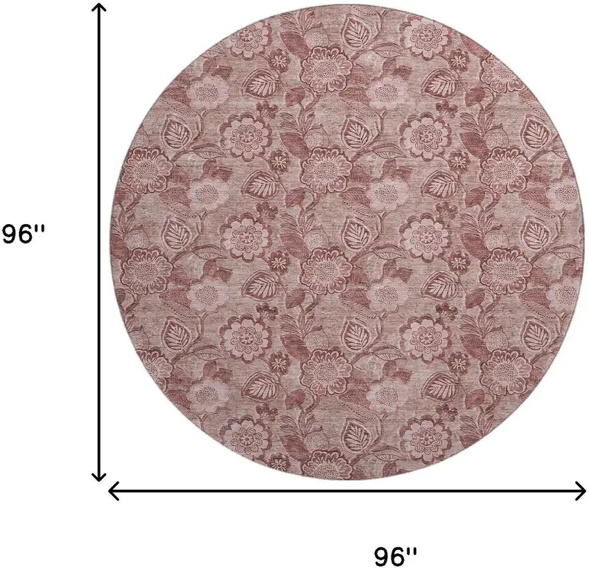 8' Blush And Pink Floral Washable Round Rug With UV Protection Photo 9