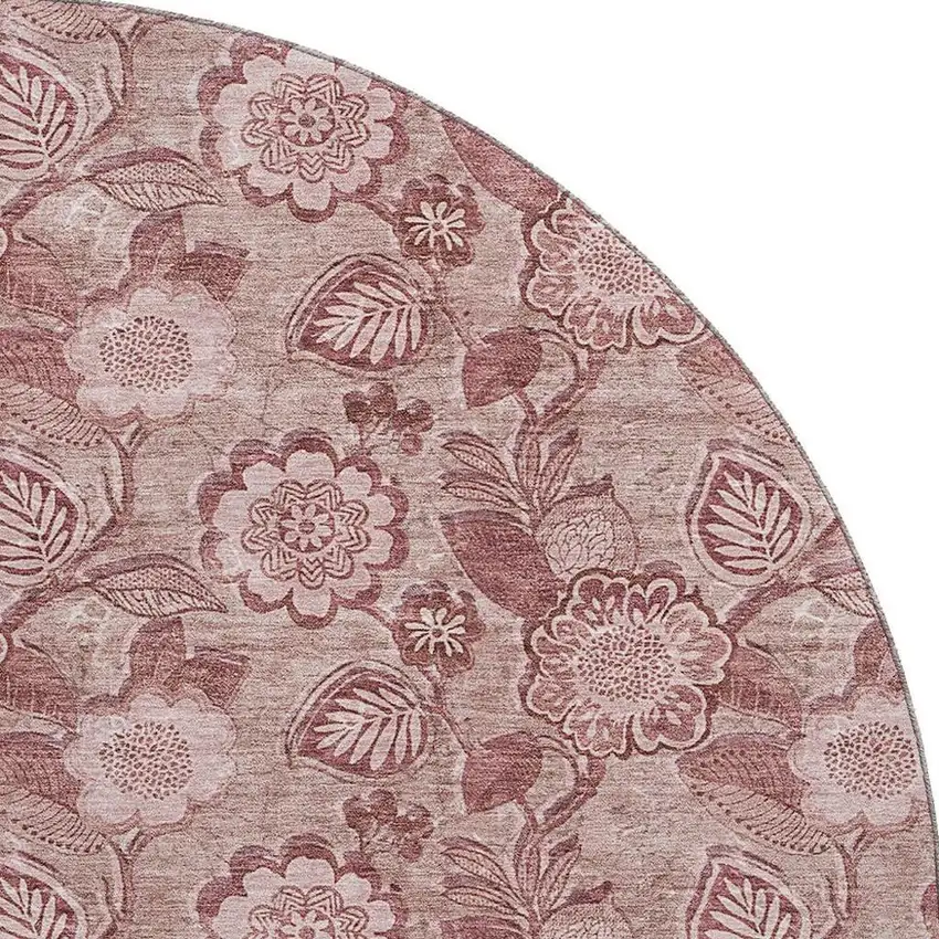 8' Blush And Pink Floral Washable Round Rug With UV Protection Photo 4