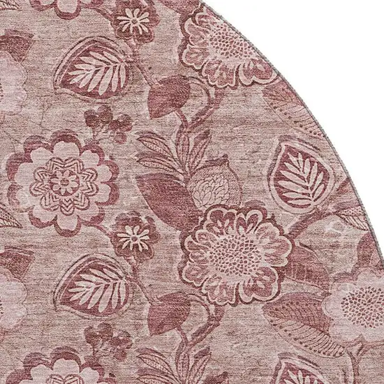 8' Blush And Pink Floral Washable Round Rug With UV Protection Photo 3