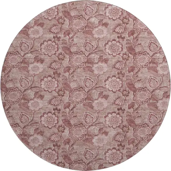 8' Blush And Pink Floral Washable Round Rug With UV Protection Photo 1