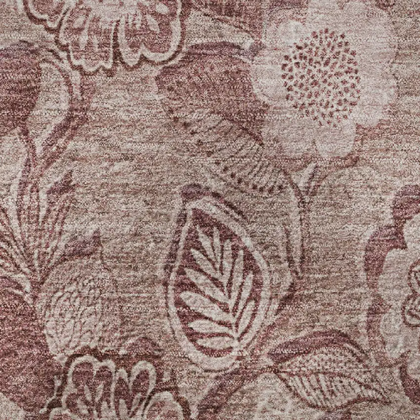 8' Blush And Pink Floral Washable Round Rug With UV Protection Photo 9