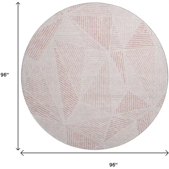 8' Blush And Pink Geometric Washable Round Rug With UV Protection Photo 3