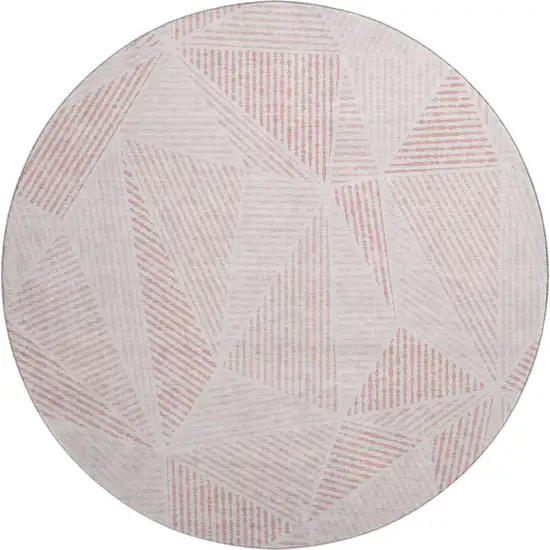 8' Blush And Pink Geometric Washable Round Rug With UV Protection Photo 1