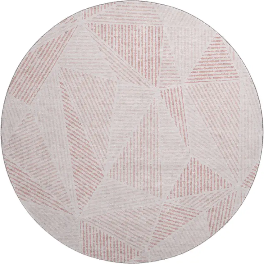8' Blush And Pink Geometric Washable Round Rug With UV Protection Photo 1