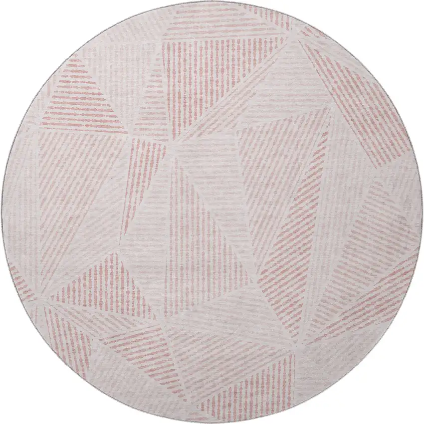 8' Blush And Pink Geometric Washable Round Rug With UV Protection Photo 4