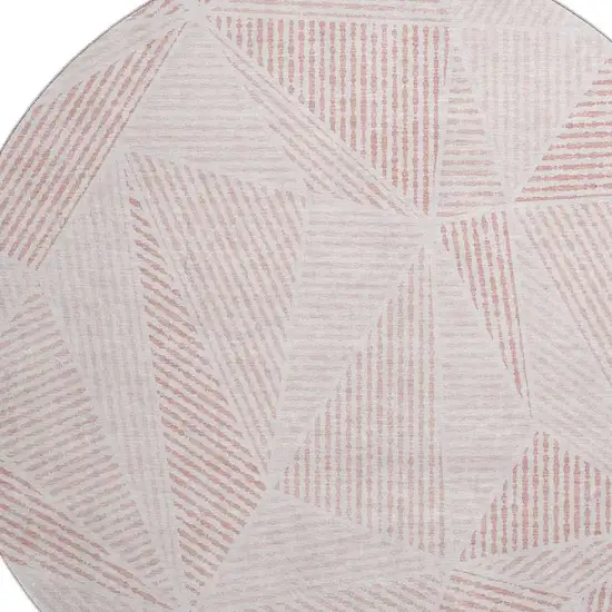 8' Blush And Pink Geometric Washable Round Rug With UV Protection Photo 3