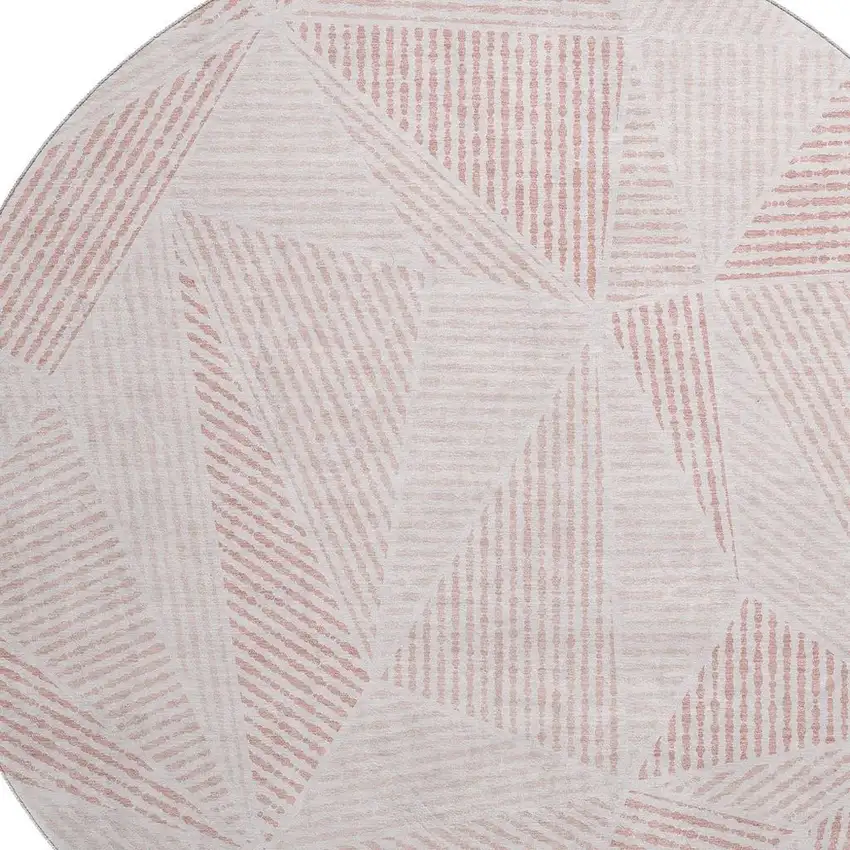 8' Blush And Pink Geometric Washable Round Rug With UV Protection Photo 3
