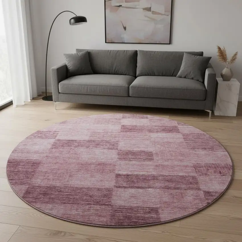 8' Blush And Pink Geometric Washable Round Rug With UV Protection Photo 2